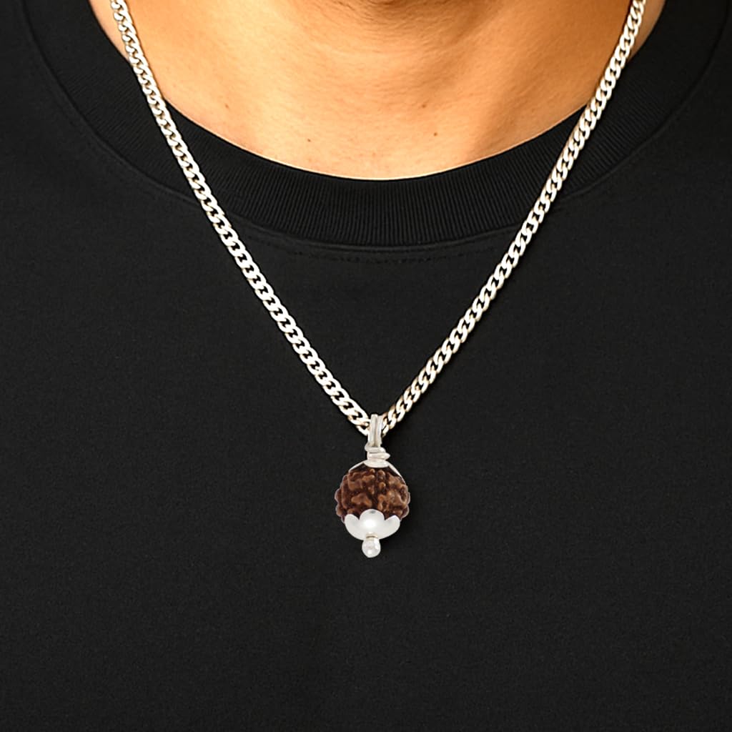 Sterling Silver Curb Chain with Velli Capped Rudraksha Pendant (92.5% clarity)