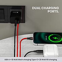 Portronics 1023 Adapto 20B Charger – 20W QC+PD Output | 5V/3A, 9V/2.22A, 12V/1.67A | Black