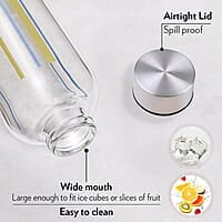 Borosil Artisan Series Sintra 1000ml Narrow Mouth Glass Bottle with Metal Lid | 100% Borosilicate, Fridge Safe, Leakproof, Easy to Carry | Store Water, Lassi, Juice, Smoothies | Dishwasher Safe