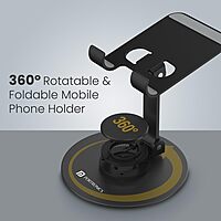 Portronics Mobot 4 – A versatile 360° mobile stand featuring a sturdy metal base, perfect for hands-free viewing. Ideal for video calls, streaming, and presentations. Adjustable and portable design.