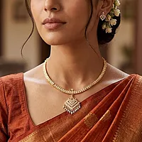 Gold Plated Traditional Temple Necklace Set | Haram Jewelry for Women & Girls