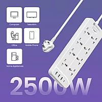Portronics Power Plate 23 Extension Board – 8 Sockets, USB & 20W Type-C PD, White