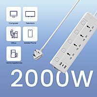 Portronics Power Plate 19 – 4 Sockets, 5 Switches, 2000W, Surge Protection, Compact Design, Ideal for Home/Office, Overload Protection, Durable Build, Easy to Use, Perfect for Multiple Devices.