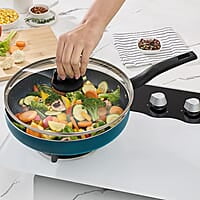 Borosil ProChef Non-Stick Deep Pan with Lid 26 cm | Gas Stove Compatible, Thick Uniform Body for Even Heating | PFOA Free, Blue Exterior, Stir Frying Pan for Eggs, Cutlets, 1 Year Warranty