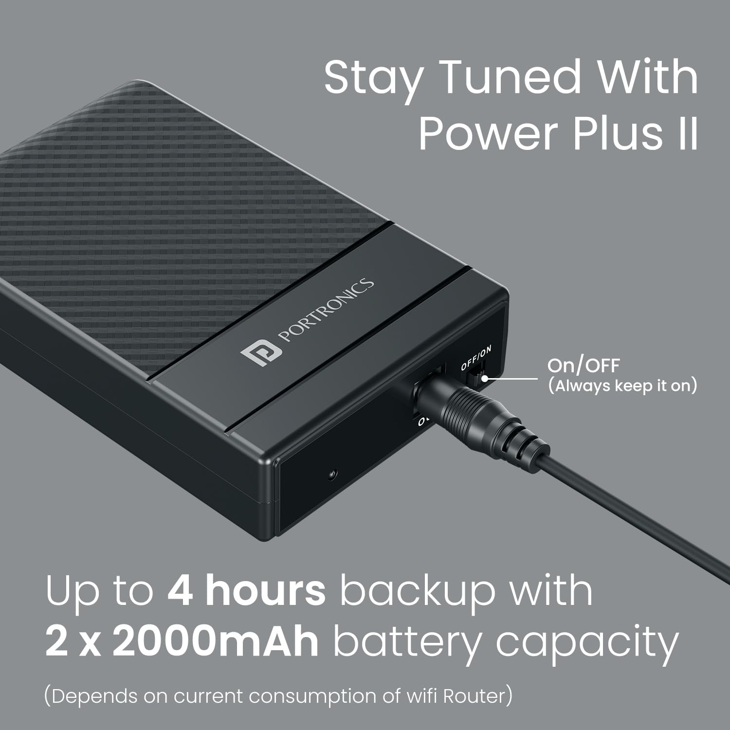 Portronics 3159 Power Plus 2 Router UPS – 12V DC | Up to 4 Hours Backup | Black