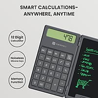 Portronics Ruffpad Calc 2-in-1 Calculator & LCD Writing Pad with 6.5 Inches Tablet, 12 Digits, Foldable Design, Stylus Pen for Students