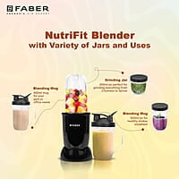 Faber Sportz Blender FSB 3-in-1 Nutrifit Nero Mixer Grinder Blender 400W 100% Copper Motor