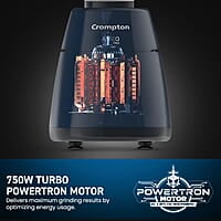 Crompton Ameo PRO 750-Watt 3 Jars Mixer Grinder with MaxiGrind and Motor Vent-X Technology (3 Stainless Steel Jars, Black & Blue)