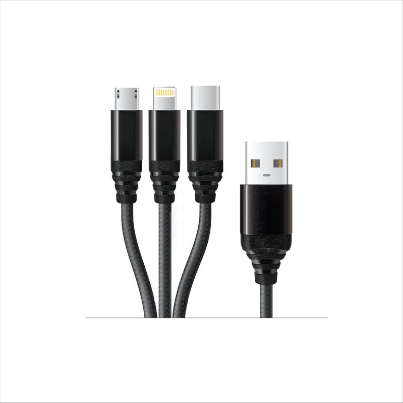 Just Corseca SPEEDY GO 3-in-1 Fast Charging Cable – 65W | USB to Type-C, Micro USB & Lightning