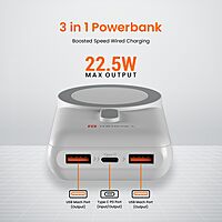 Portronics Wirecell – 10000mAh, 15W Mag Wireless Power Bank - White. Sleek design, fast charging, portable, and compatible with various devices. Perfect for on-the-go charging needs.