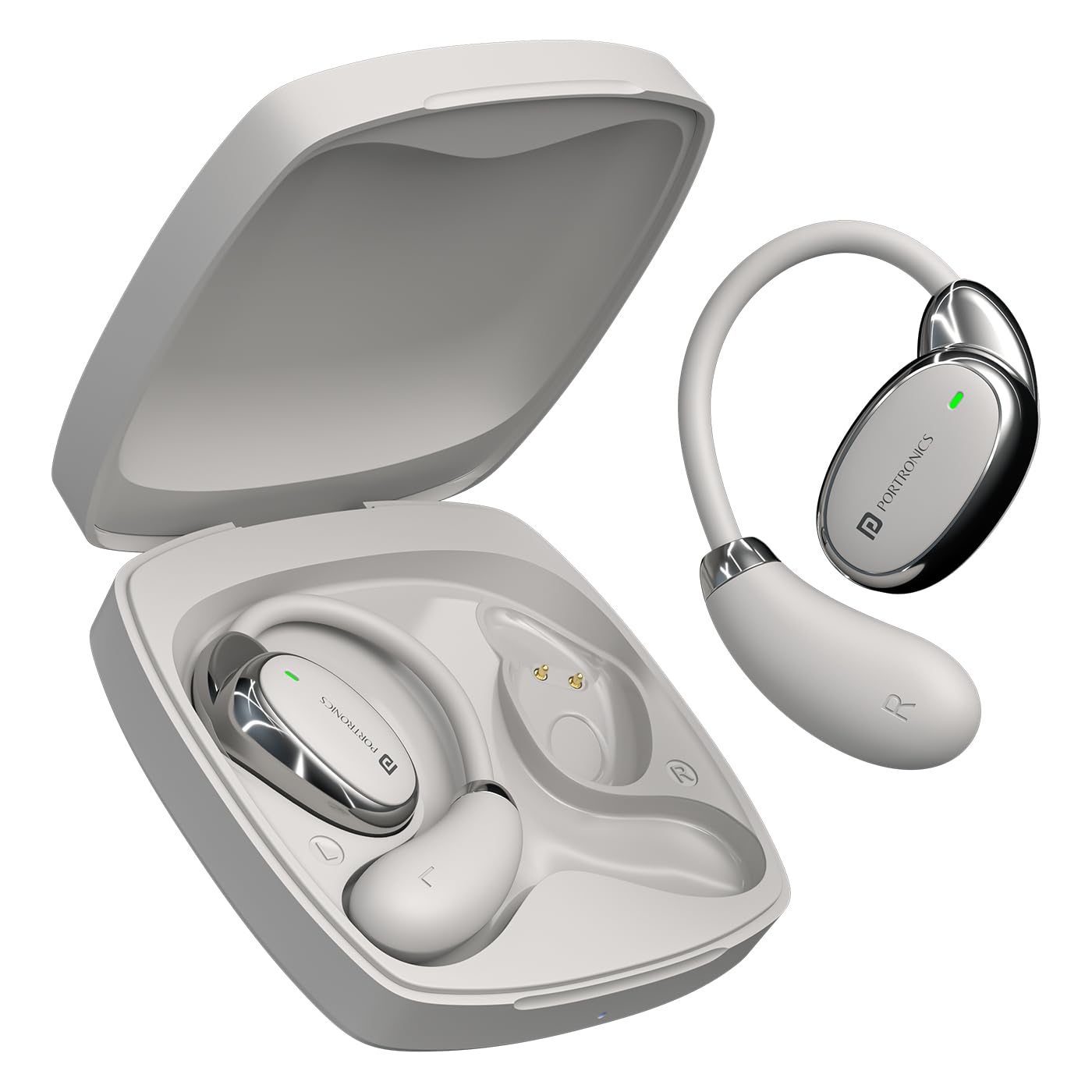 Portronics Twins 31 – OWS Earbuds, 24H Playtime, Beige. Enjoy seamless connectivity, rich sound quality, and a comfortable fit for all-day listening. Perfect for music lovers on the go!