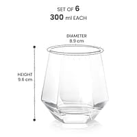 Treo by Milton Hexa On The Rocks Glass Tumbler, 6 Pc Set,300 ml Each,Transparent