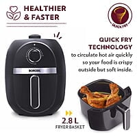 Borosil Best Air Fryer, Air Fryer for Home, Timer Selection, Adjustable Temp Control, 2.8 L Capacity