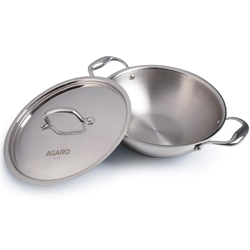 AGARO Regency Tri-Ply Steel Kadai, 2.25L Capacity, 24 cm  Stainless Steel