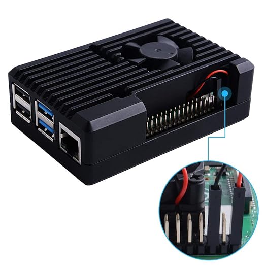 Stripe Aluminum Cooling Case for Raspberry Pi 4/4B, Built-In Active Radiator with Fins