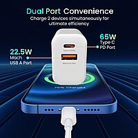 Portronics Adapto 65X 65W GaN Charger – 1 MACH Port, 1 PD Port, 2M USB-C Cable