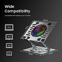Portronics My Buddy Spinlight Laptop Stand – Metal Build | Foldable | Cooling Fan | Silver