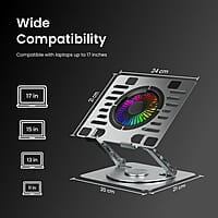 Portronics My Buddy Spinlight Laptop Stand with Cooling Fan, 360° Rotating Base, Adjustable Height
