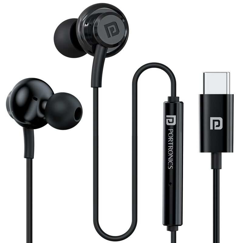 Portronics Gamma C In-Ear Magnetic Earbuds – On/Off/Volume Switch | TPE Cable | Type-C | Black