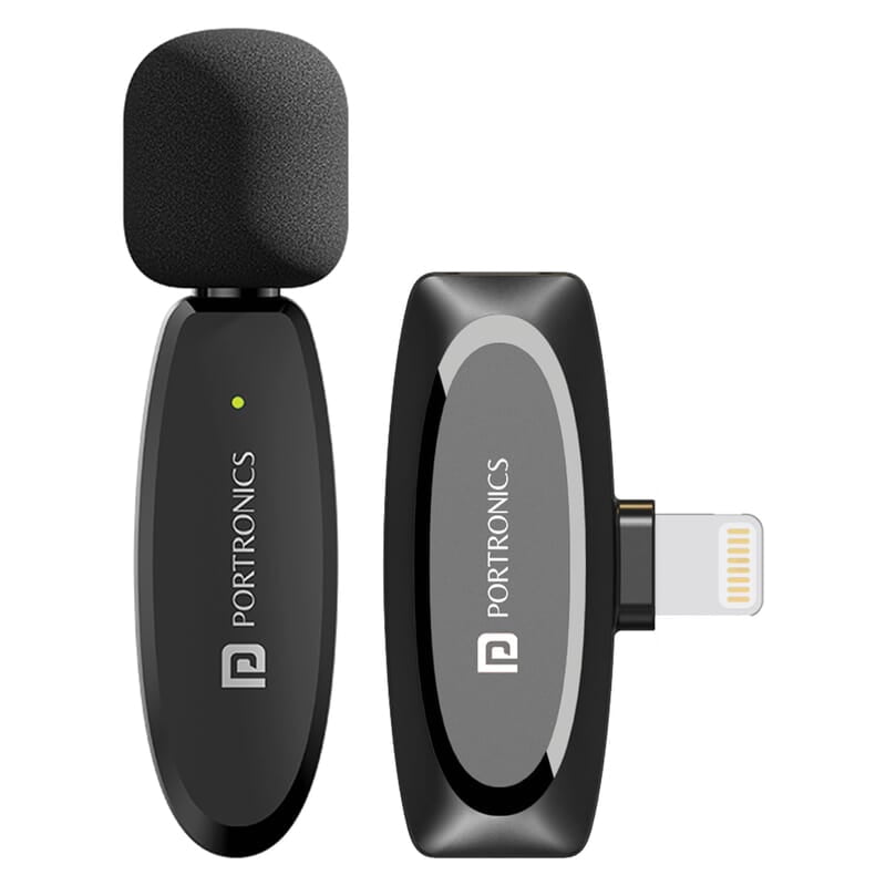 Portronics Dash 7 Omnidirectional 8 Pin Wireless Microphone, Noise Cancellation, Plug & Play, Lapel Wireless Mic