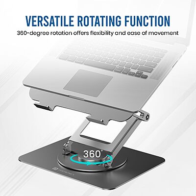 Portronics K11 Pro Laptop Stand – Silver, 360° Rotation, Adjustable & Ergonomic