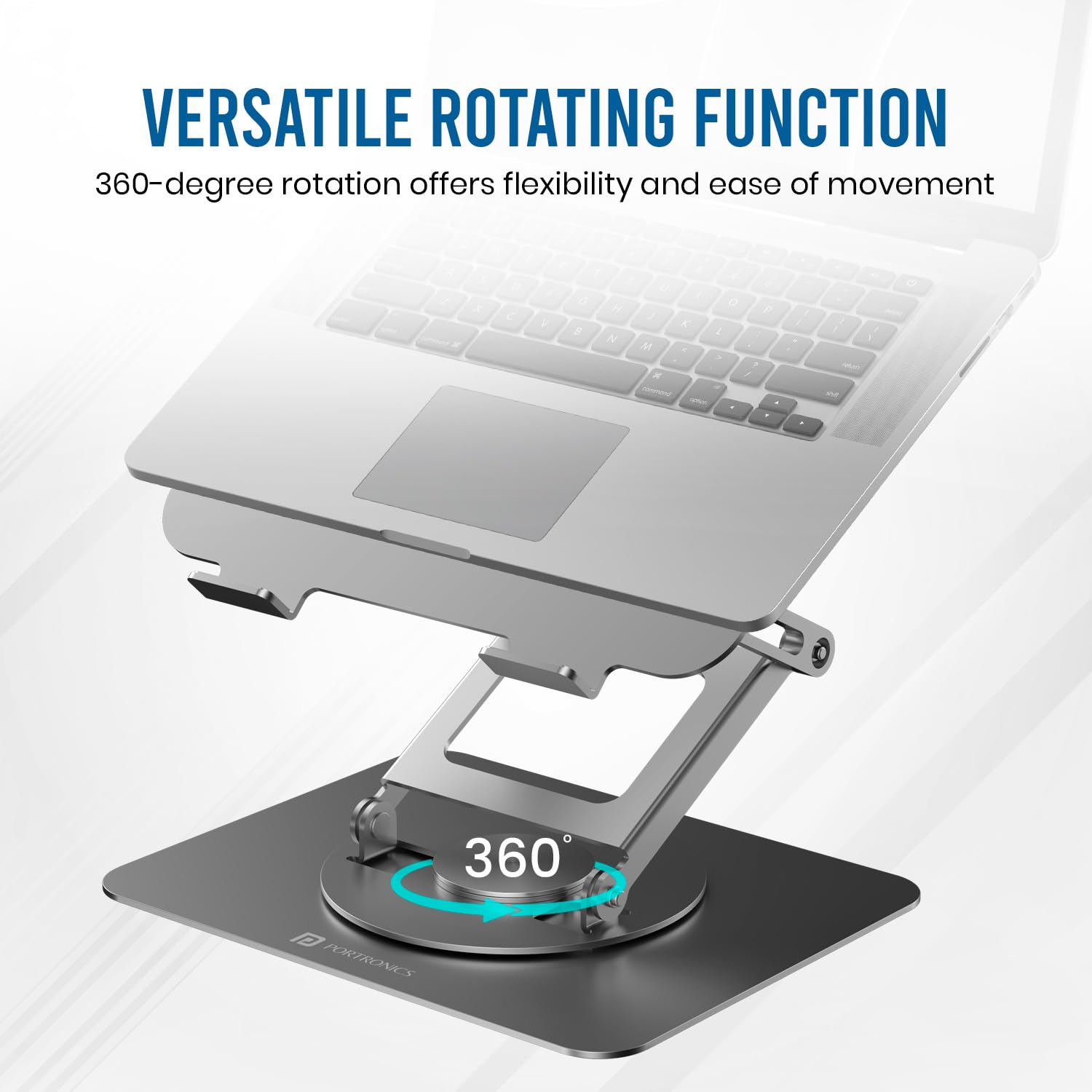 Portronics K11 Pro Laptop Stand – Silver, 360° Rotation, Adjustable & Ergonomic