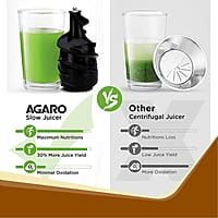 AGARO Royal Slow Juicer, Professional Cold Press Whole Slow Juicer, 240 Watts Power Motor, 120 Minutes Long Usage, 3 Strainers, All-in-1 Fruit & Vegetable Juicer, Black