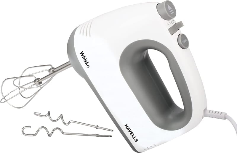 Havells Whisko 300 watt Hand Mixer with Single Eject Button, 5 Speed Turbo Function, Stainless Steel Hooks