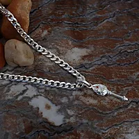 Sterling Silver (92.5%) Curb Chain with God Kartikeya Vel Pendant Lord Murugan Doller for Men