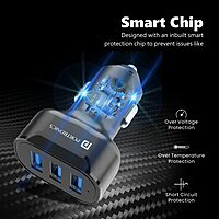 Portronics 17W Triple Output Car Charger 3.4A USB Adapter for Cars & Mobile Phones Black