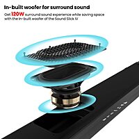 Portronics Sound Slick IV – 120W Bluetooth Soundbar offers immersive sound with deep bass, sleek design, and multiple connectivity options. Perfect for enhancing your home entertainment experience.