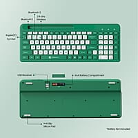 Portronics Bubble Square Wireless Keyboard with Bluetooth + 2.4 GHz USB Receiver Pair 3 Devices Max, Multimedia Hotkeys, for Laptop, PC, Smartphone, Tablet
