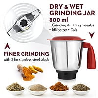 Borosil Best Mixer Grinder, For Wet/Dry Mixing & Grinding, 500 Watts, 3 Jars (400 ml Chutney Jar, 1.5 L Blending Jar, 1 L Grinding Jar), Mixie For Kitchen