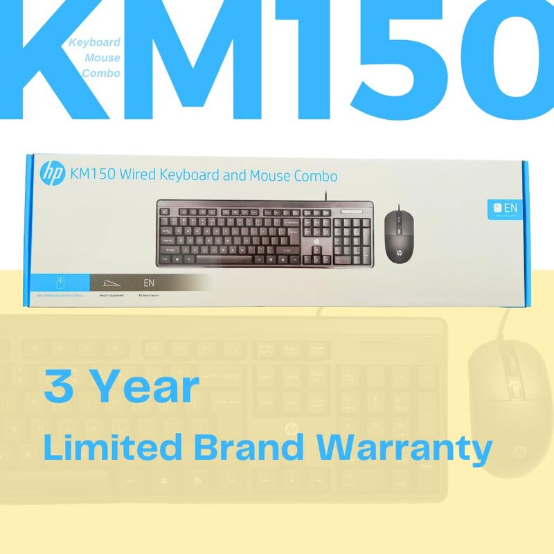 HP KM150 Wired Keyboard and Mouse Combo features a full-size keyboard layout and a precision mouse with 1600 DPI. Ideal for home or office use, it offers comfort and reliability for daily tasks.