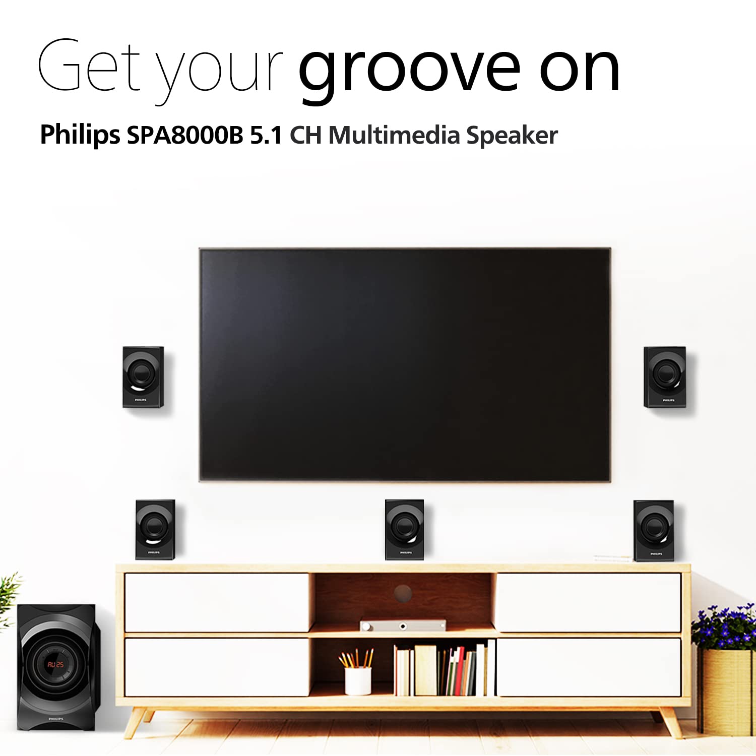 PHILIPS Audio SPA8000B/94 5.1 Channel Multimedia Speaker System with Bluetooth, 5x15W Satellite Speakers, LED Display, Robust Design & Matte Finish (Black) PHILIPS Audio SPA8000B/94 5.1 Channel Multimedia Speaker System with Bluetooth, 5x15W Satellite Speakers, LED Display, Robust Design & Matte Finish (Black)