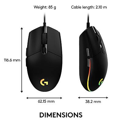 LOGITECH USB WIRED GAMING MOUSE WITH 8K DPI TRACKING AND CUSTOMIZABLE RGB LIGHTING G102-Black