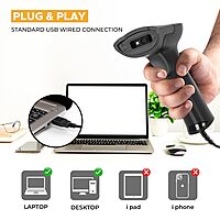 Lapcare LLBS‑031 Wired 2D CMOS Barcode Scanner – USB-HID/COM, QR & 1D Code Support, Rugged Design, 1 Year Warranty