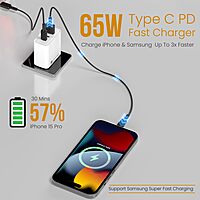 Portronics Adapto 65M 65W Triple Port GaN Fast Charger | Dual Type-C PD + USB-A White