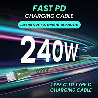 Portronics Konnect X – 240W Type-C Cable, 1M Green, fast charging, durable design, high-speed data transfer, compatible with various devices, perfect for home and office use, tangle-free.