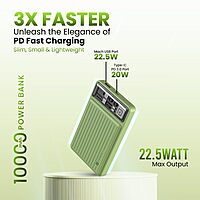 Portronics Mini 10K – 22.5W Nano Power Bank, compact design, LED indicator, fast charging, Type-C input/output, lightweight, perfect for travel, reliable power source for devices on the go.