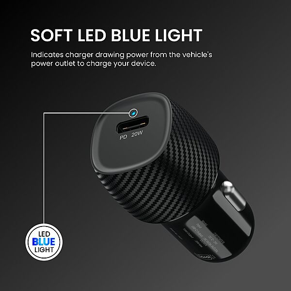 Portronics 20W Type-C PD Car Charger Fast Charging for iPhones & Android Devices Black