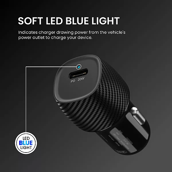 Portronics 20W Type-C PD Car Charger Fast Charging for iPhones & Android Devices Black