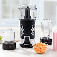 Borosil NutriFresh NB03 Blender & Grinder, 500 ml Blending Jar, 300 ml Chutney Jar, For Blending, Grinding & Mincing, Dry Grinding Spices, Black, 400 W