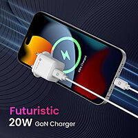 Portronics 1447 Adapto 20 Lite Charger – 20W Type-C PD GaN  | 5V/3A, 9V/2.22A, 12V/1.67A | White