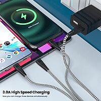 Portronics Konnect J9 3-in-1 Charging Cable – 3A Fast Charging | Data Sync | 1.5M Tangle-Free Cable