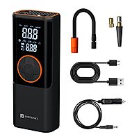 Portronics Vayu 4.0 – 2-in-1 Tyre Inflator, Black. Compact and portable, this device inflates tyres quickly and features a built-in LED light for nighttime use. Ideal for cars and bikes.