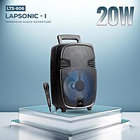 lapcare Enjoy 20 W stereo sound with LAPSONIC I LTS‑609: portable trolley speaker with wired mic, Bluetooth/USB/AUX/FM support & up to 4 hours playback