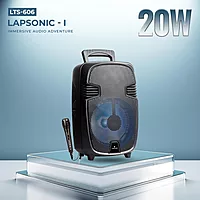 lapcare Enjoy 20 W stereo sound with LAPSONIC I LTS‑609: portable trolley speaker with wired mic, Bluetooth/USB/AUX/FM support & up to 4 hours playback
