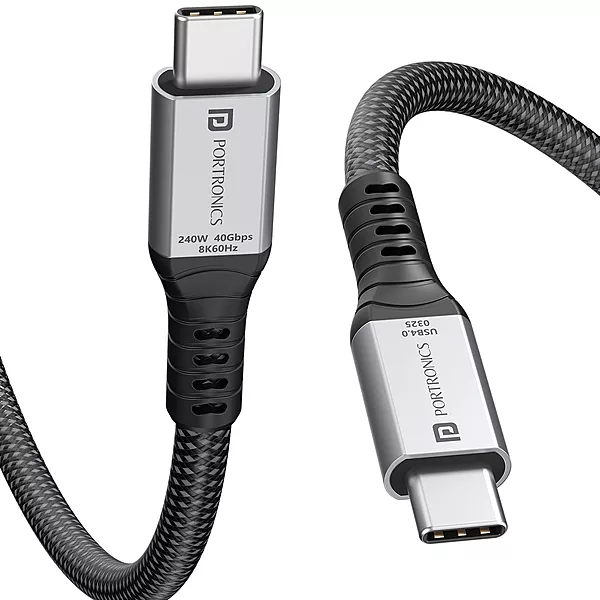 Portronics Flash C2 – 240W USB4 Type-C Cable, 40Gbps, supports high-speed data transfer, fast charging, and is compatible with various devices. Durable design for long-lasting use.