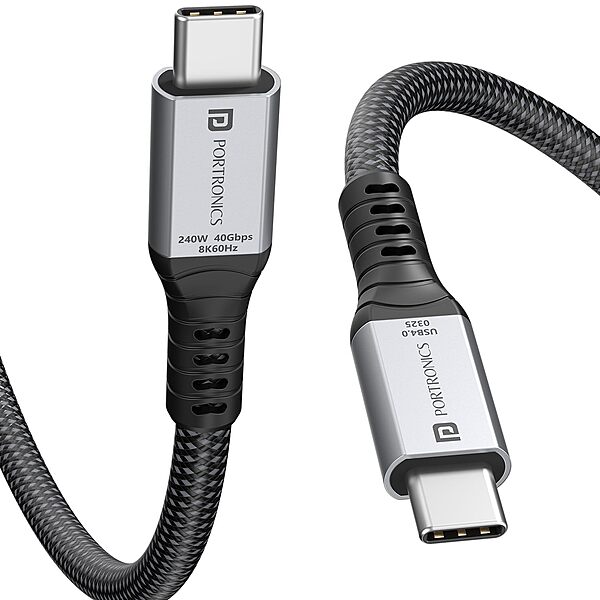 Portronics POR 2802 Flash C2 USB-C to USB-C Cable – 240W, 8K, 60Hz, Thunderbolt 4.0, 1M, Grey